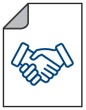 Two stylized hands clasped in a handshake